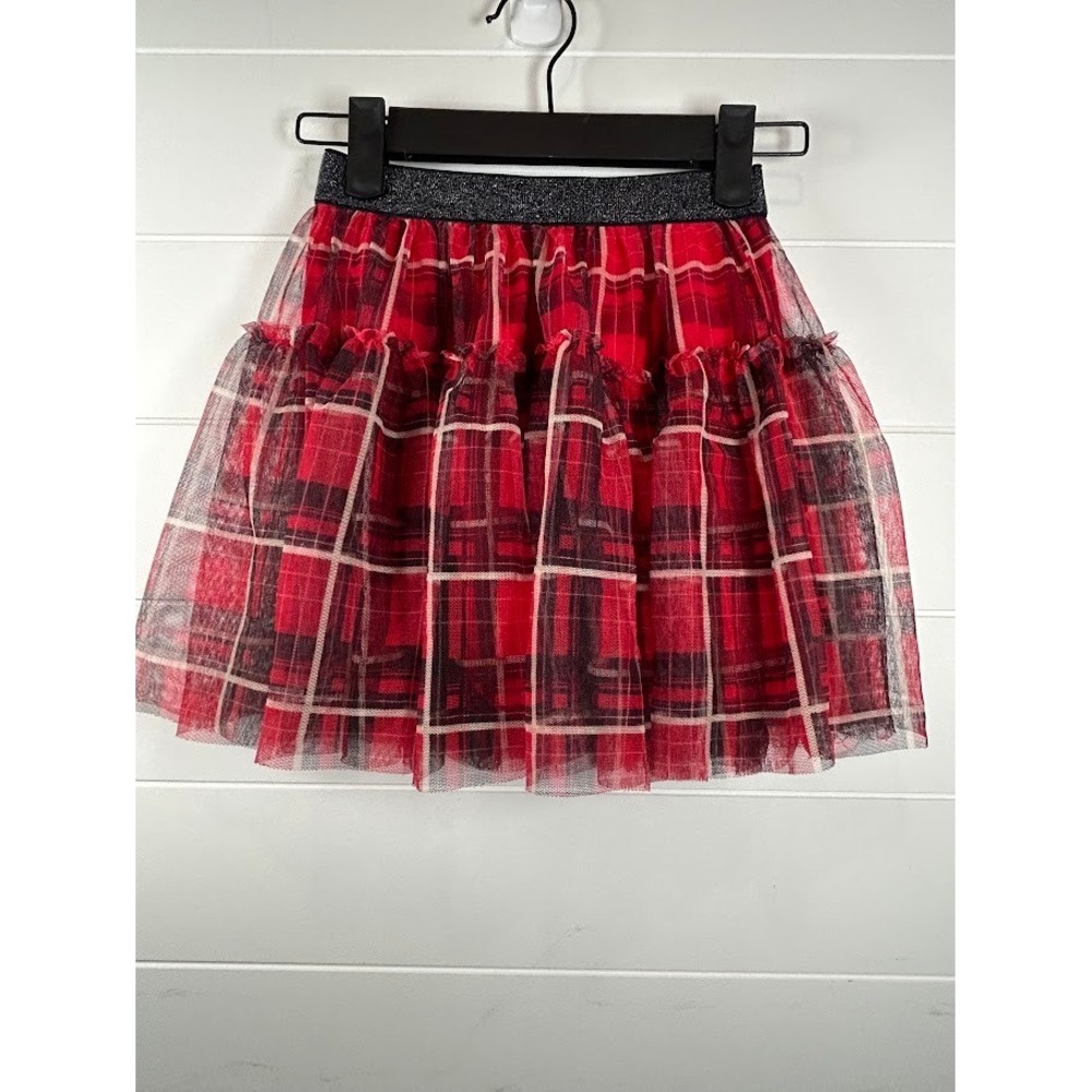 365Kids from Garanimals Girls Red Black Plaid Tulle Skirt Glitter Waist Size 6‎